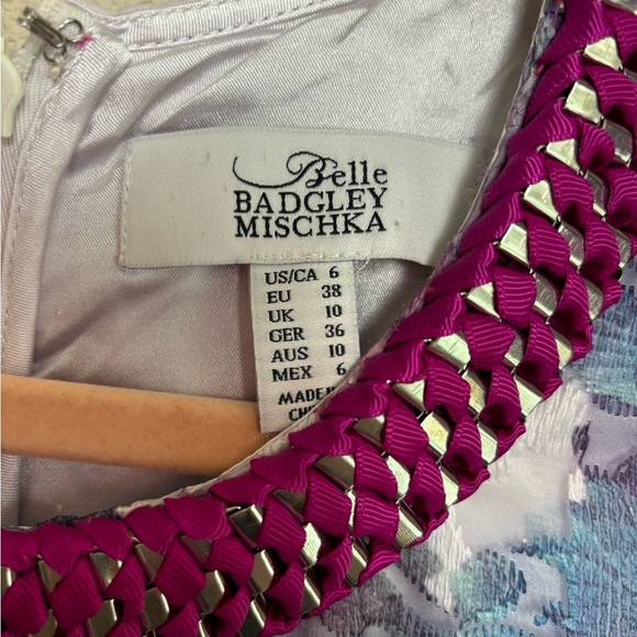 Belle Badgley Mischka Olga Watercolor Floral Lace Overlay Swing Sheath Dress 6 - Picture 9 of 12